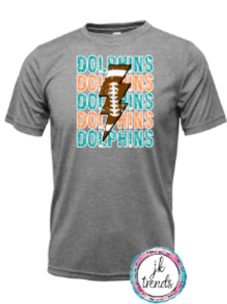 Dolphins Football Lightening Bolt Drifit Short Sleeve