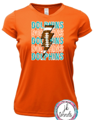 Dolphins Football Lightening Bolt Drifit Short Sleeve