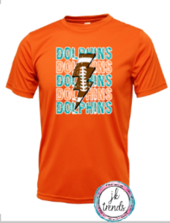Dolphins Football Lightening Bolt Drifit Short Sleeve