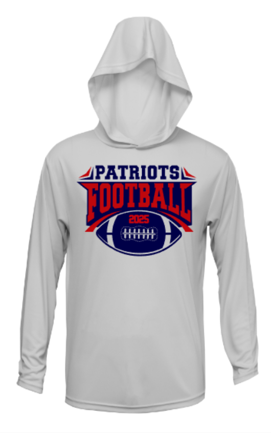 Patriots Varsity 2025 Football Team Roster Drifit Long Sleeve Hooded