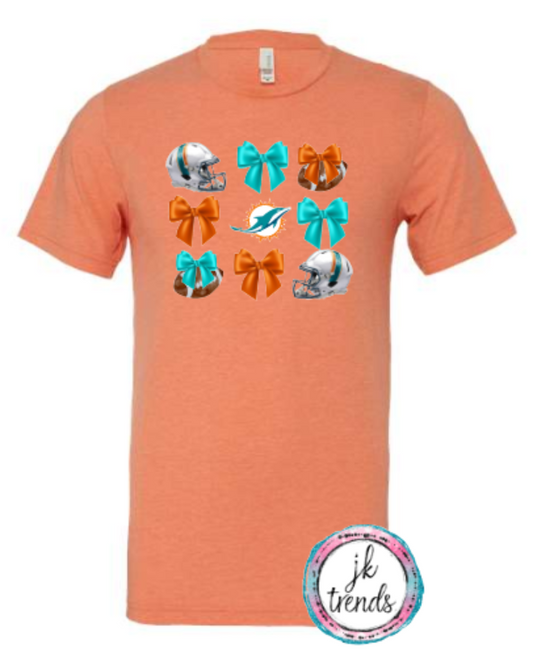 Dolphins Football Coquette Bow Bella Canvas Cotton Short Sleeve