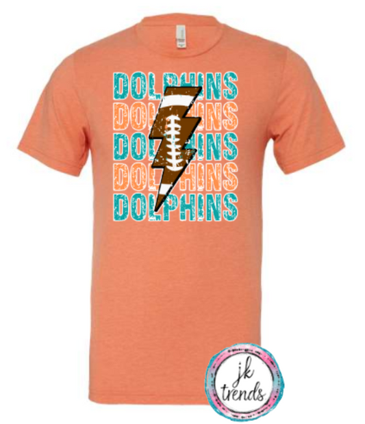 Dolphins Football Lighting Bold Bella Canvas Cotton Short Sleeve