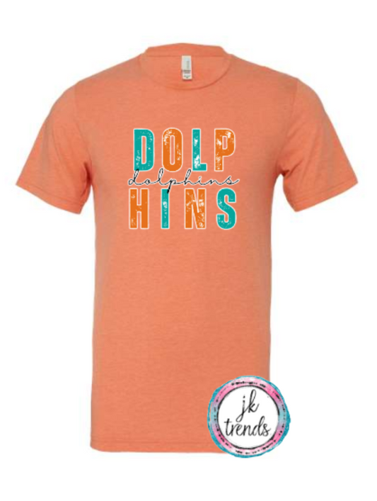 Dolphins Football Stacked Bella Canvas Cotton Short Sleeve