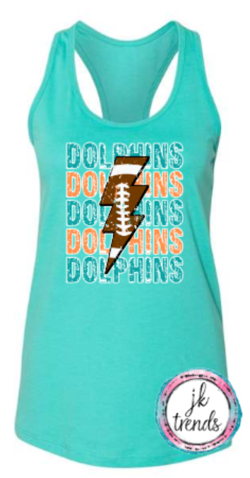 Dolphins Football Lightening Bolt Tank