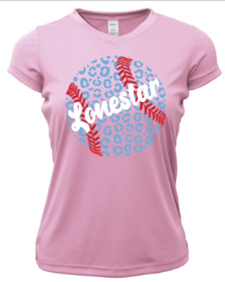 Texas Lonestar Leopard Baseball Ladies V-Neck Short Sleeve Drifit / Cotton