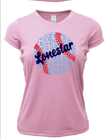 Texas Lonestar Leopard Baseball Ladies V-Neck Short Sleeve Drifit / Cotton