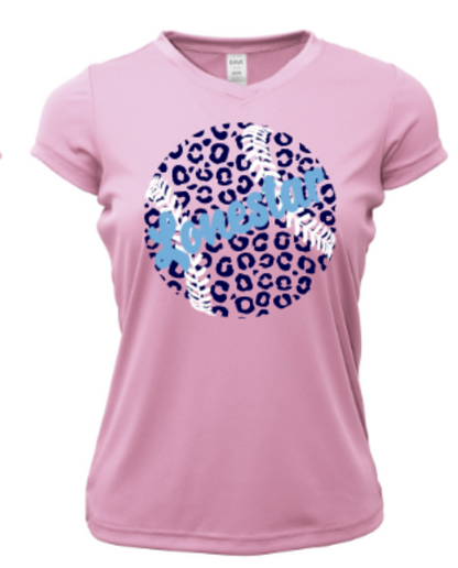 Texas Lonestar Leopard Baseball Ladies V-Neck Short Sleeve Drifit / Cotton