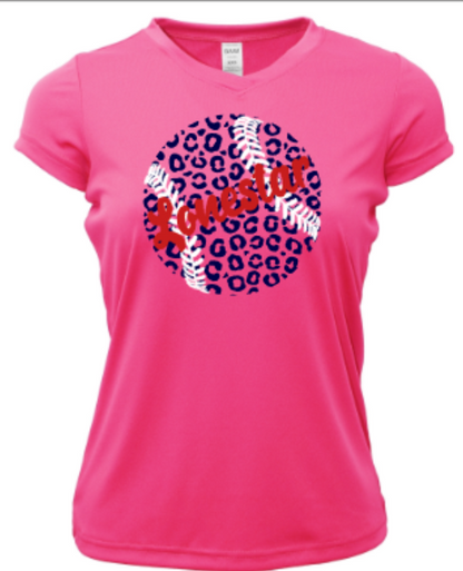 Texas Lonestar Leopard Baseball Ladies V-Neck Short Sleeve Drifit / Cotton