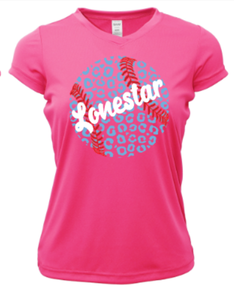 Texas Lonestar Leopard Baseball Ladies V-Neck Short Sleeve Drifit / Cotton