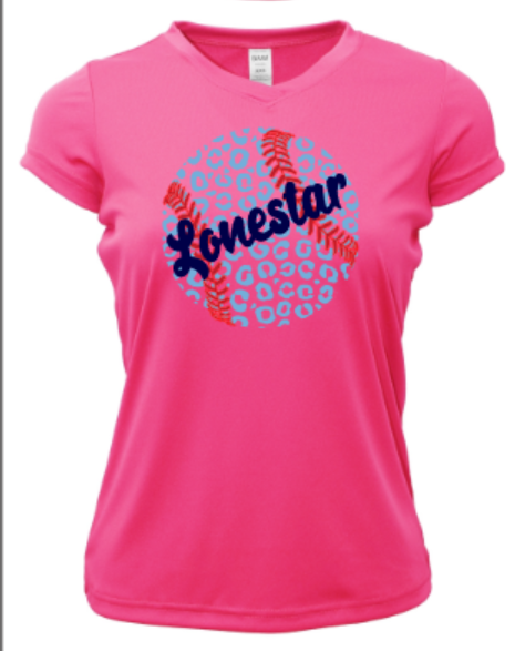 Texas Lonestar Leopard Baseball Ladies V-Neck Short Sleeve Drifit / Cotton