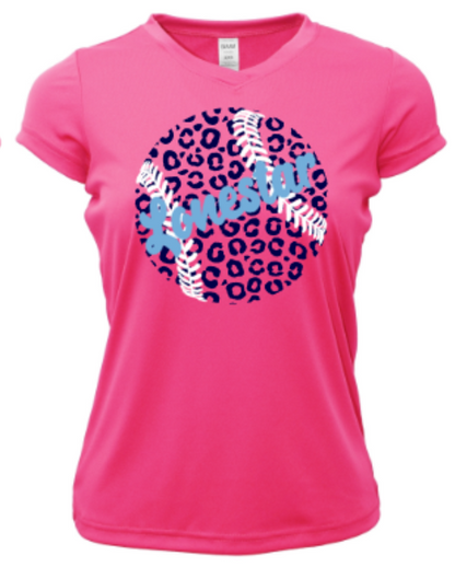 Texas Lonestar Leopard Baseball Ladies V-Neck Short Sleeve Drifit / Cotton