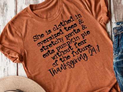 She is clothed in oversized tees.....