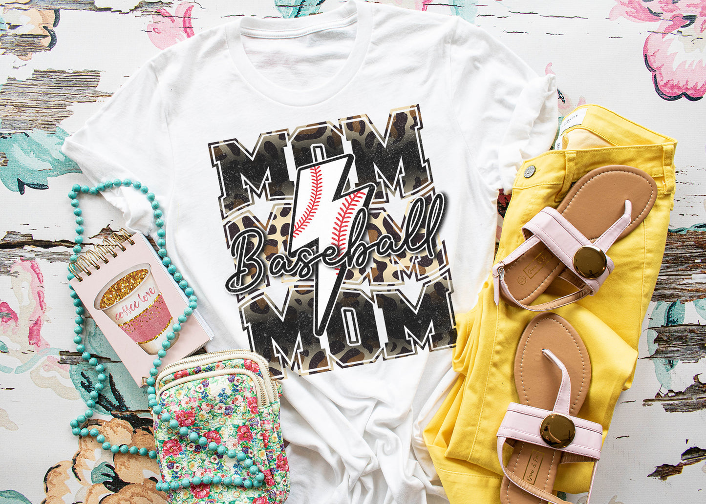 Mom Baseball Lighting Bolt (blue and red print)