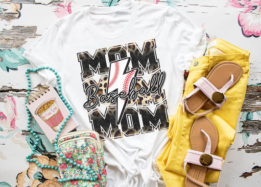 Mom Baseball Lighting Bolt (blue and red print)