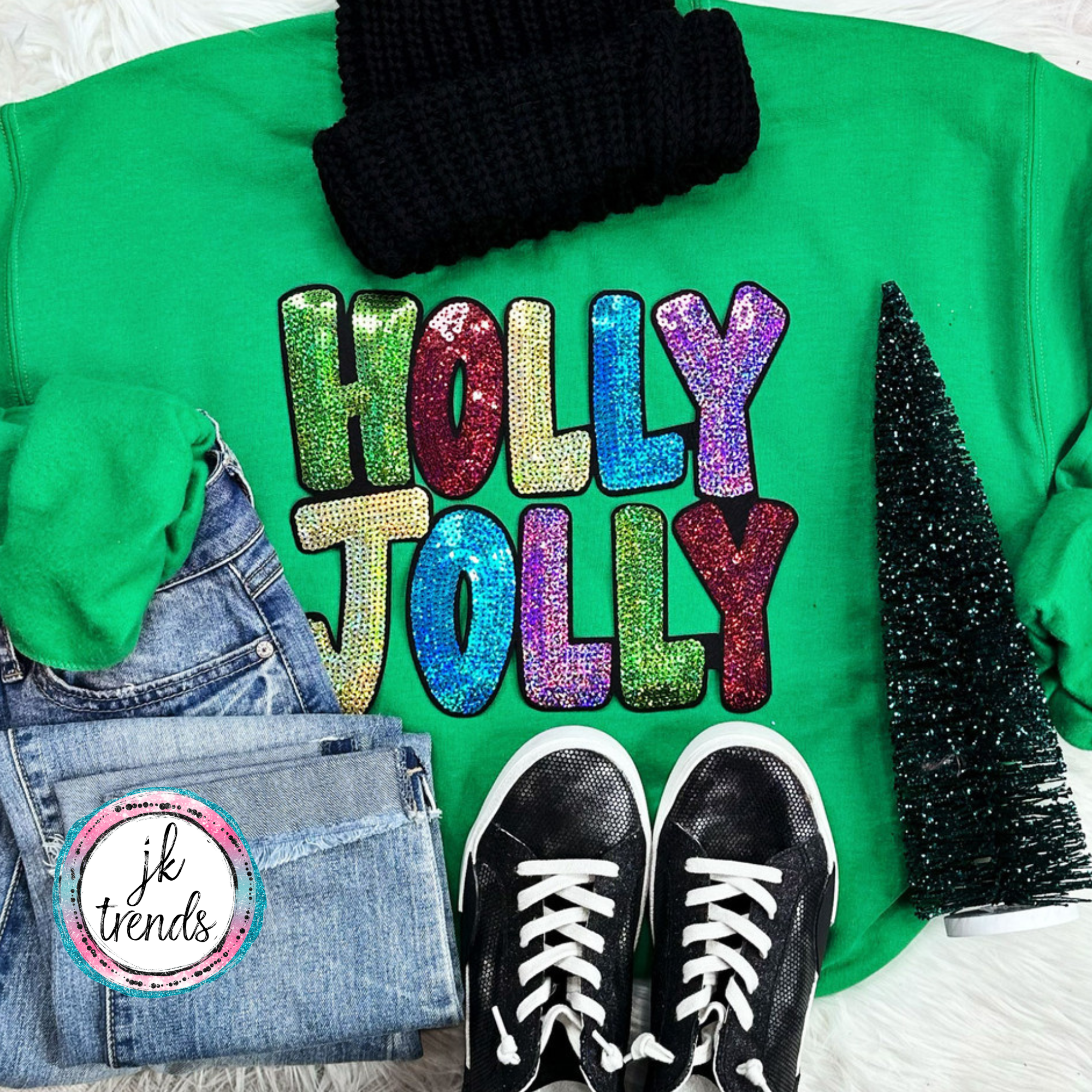 Holly Jolly Sequin Crewneck Sweatshirt
