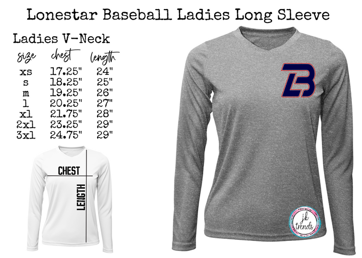 Texas Lonestar Baseball Stacked Ladies V-Neck Long Sleeve
