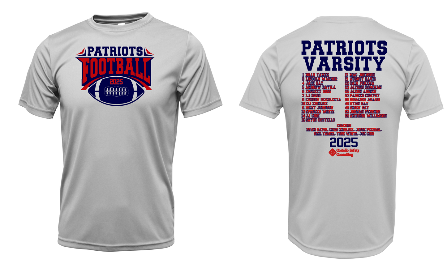 Patriots Varsity 2025 Football Team Roster Drifit Short Sleeve