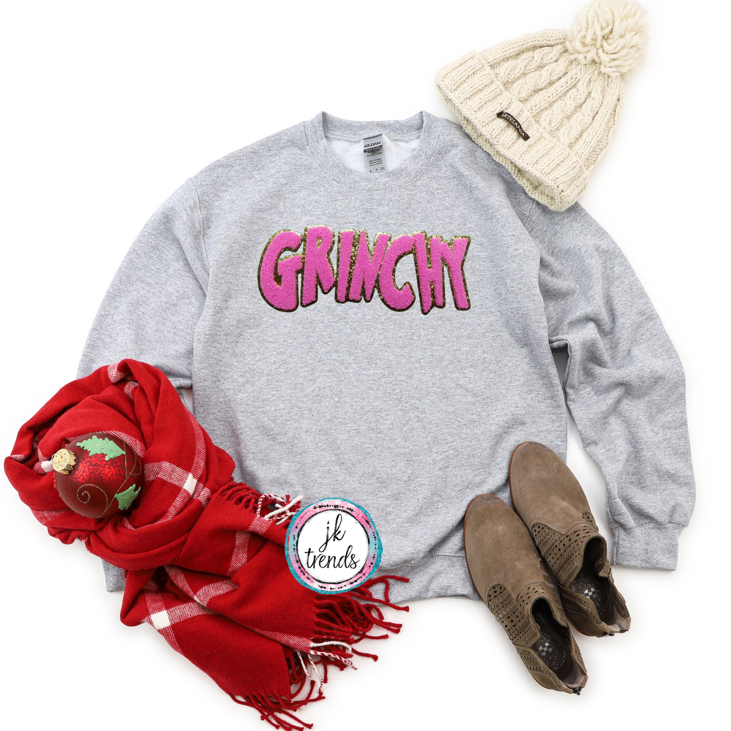 Pink Grinchy Youth Crewneck Sweatshirt