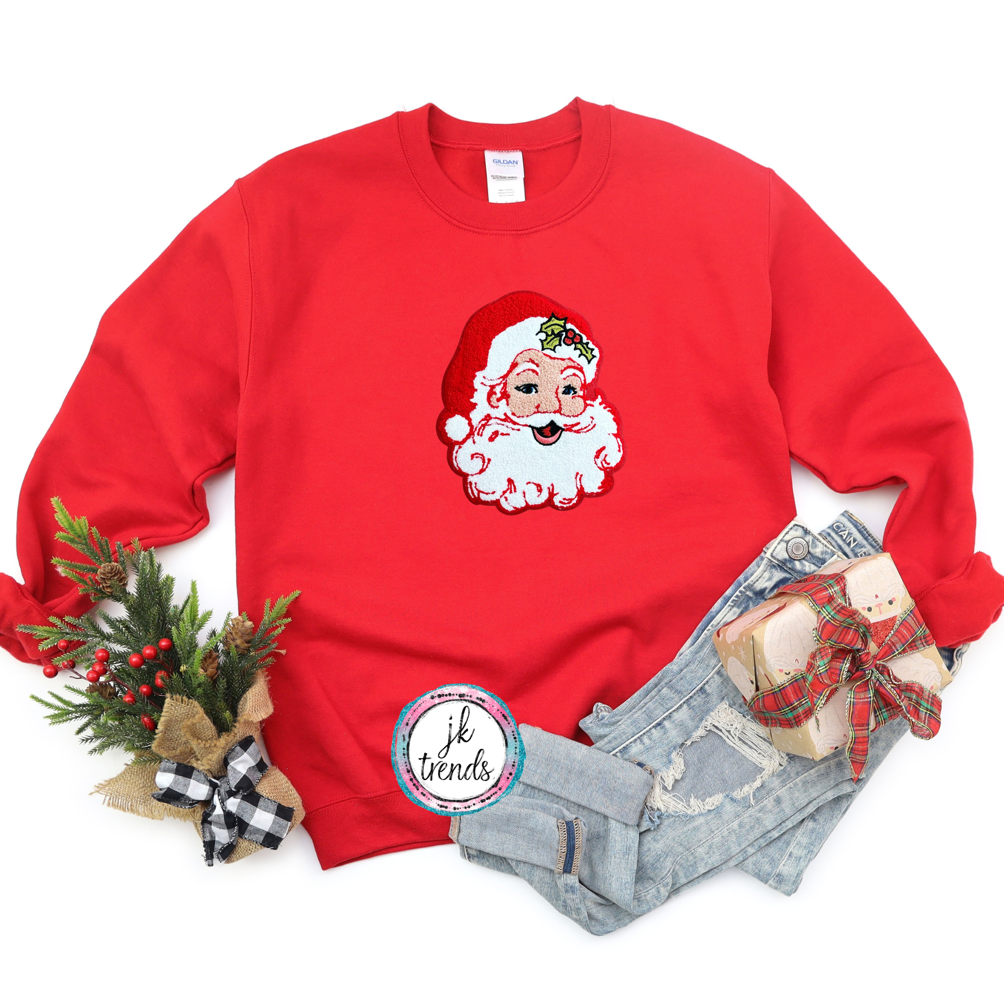 Red Santa YOUTH Chenille Crewneck Sweatshirt