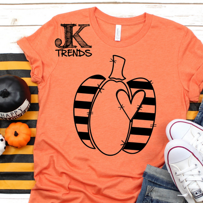 Striped Pumpkin on Bella Canvas Crew Neck Shirt