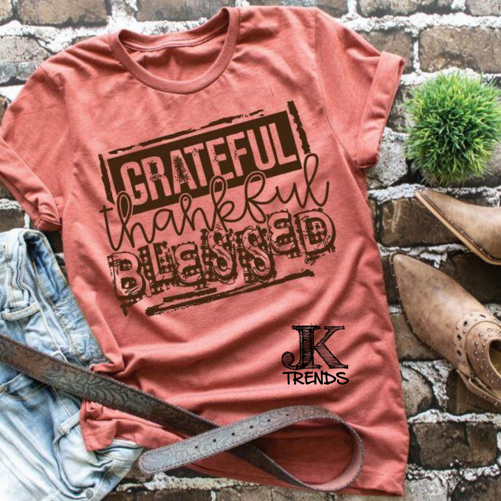 Grateful Thankful Blessed Mom Shirt Fall Thanksgiving Stamped look Bella Canvas