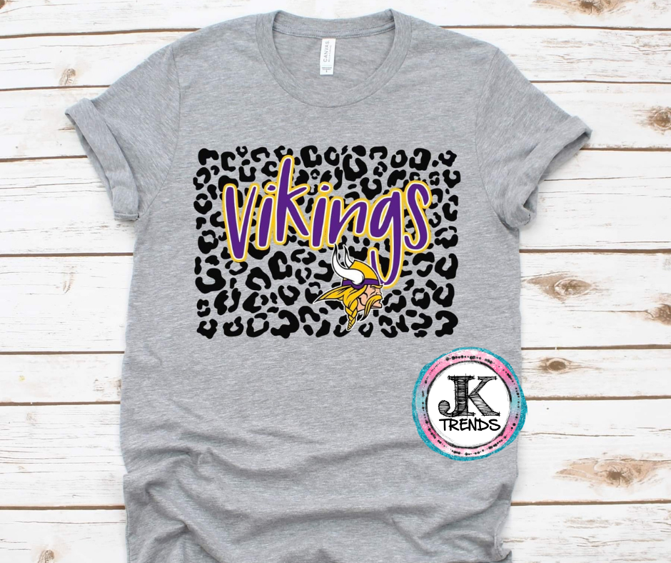 Vikings Minnesota Football Leopard Bella Canvas Crew Neck
