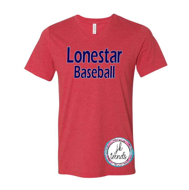 Heather Red Shirt-Lonestar Navy Outlined Columbia