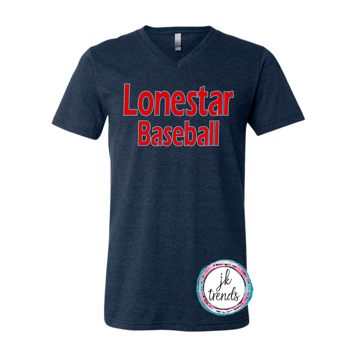 Heather Navy Shirt-Lonestar Red Outlined Columbia