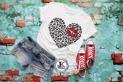 Leopard Heart Kiss Valentine’s Day Bella Adult Canvas Crew Neck