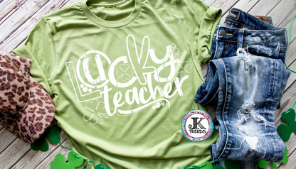 Lucky Teacher St Patrick's Day ADULT SHORT SLEEVE Bella Canvas