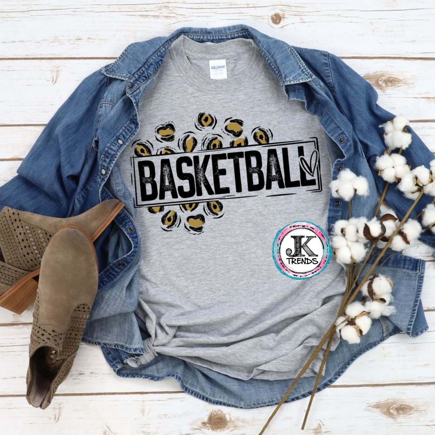 Basketball Leopard Gold Bella Canvas Unisex Crew Neck Shirt