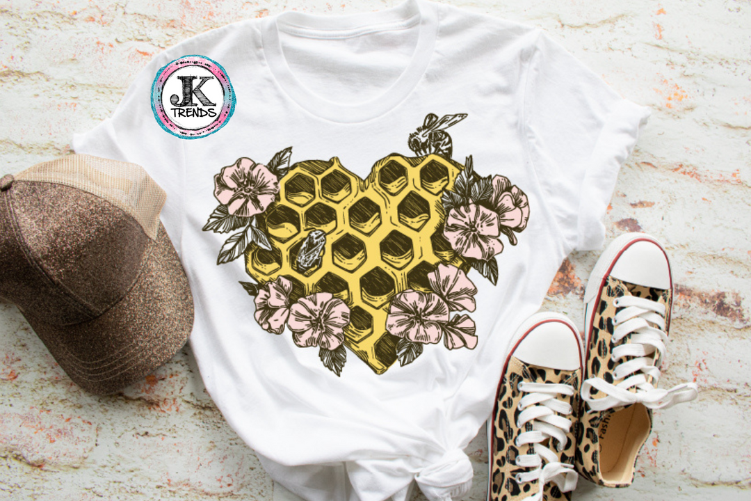 Bee Hive Heart Valentine’s Day Bella Canvas Adult Short Sleeve Shirt