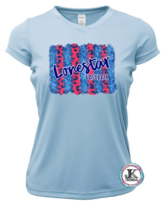 Lonestar Baseball Glitter Brushstroke Dri-Fit Ladies Vneck