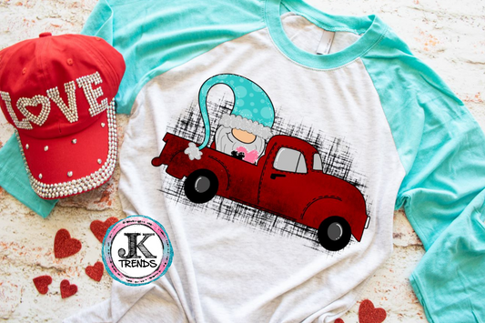 Gnome in Red Truck Print Valentine’s Day (short sleeve)