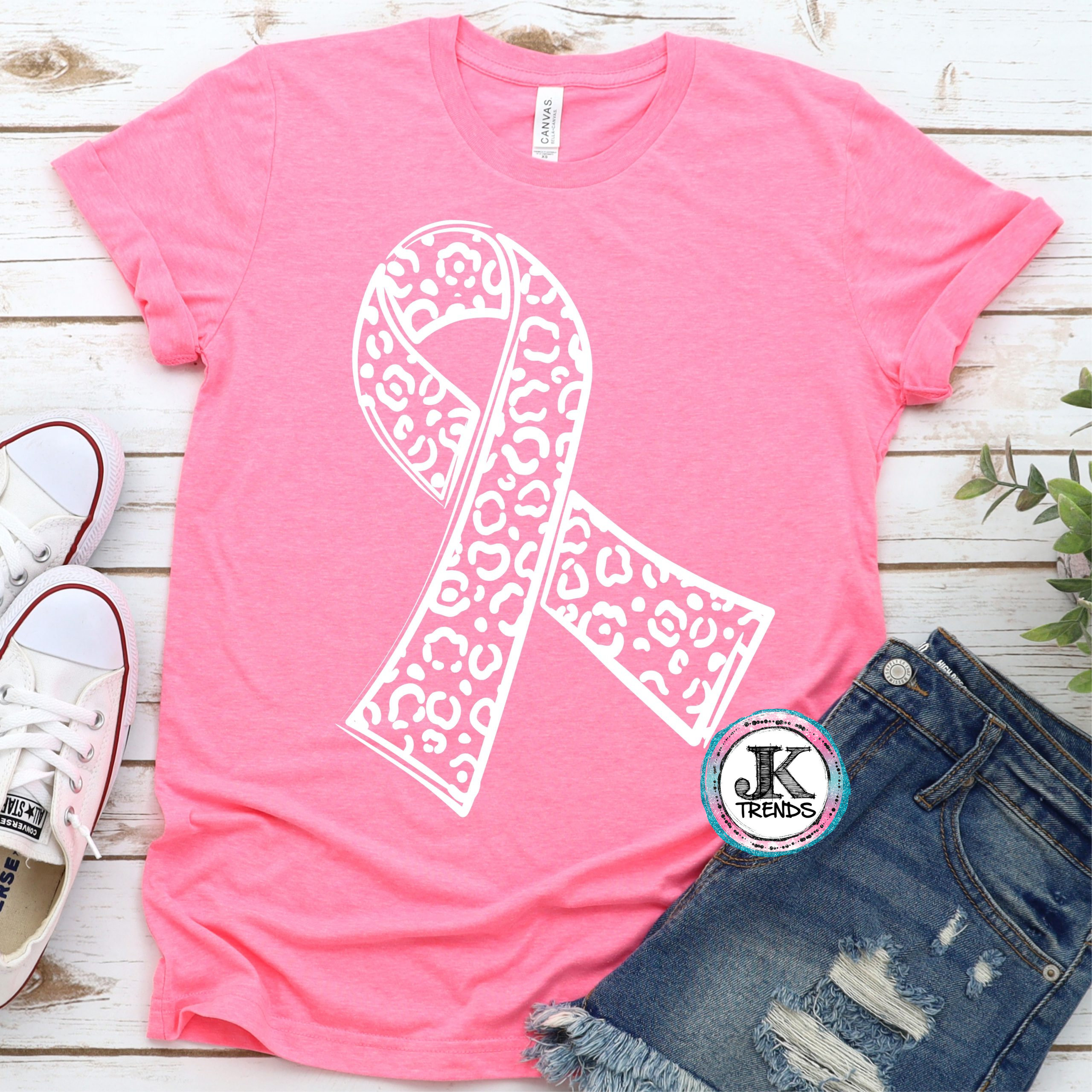 Leopard Pink Breast Cancer Awareness Bella T Shirt Crew Neck