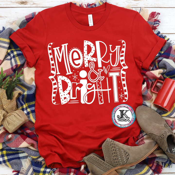 Merry and Bright Graphic Shirt Holiday ADULT SHORT SLEEVE Bella Canvas