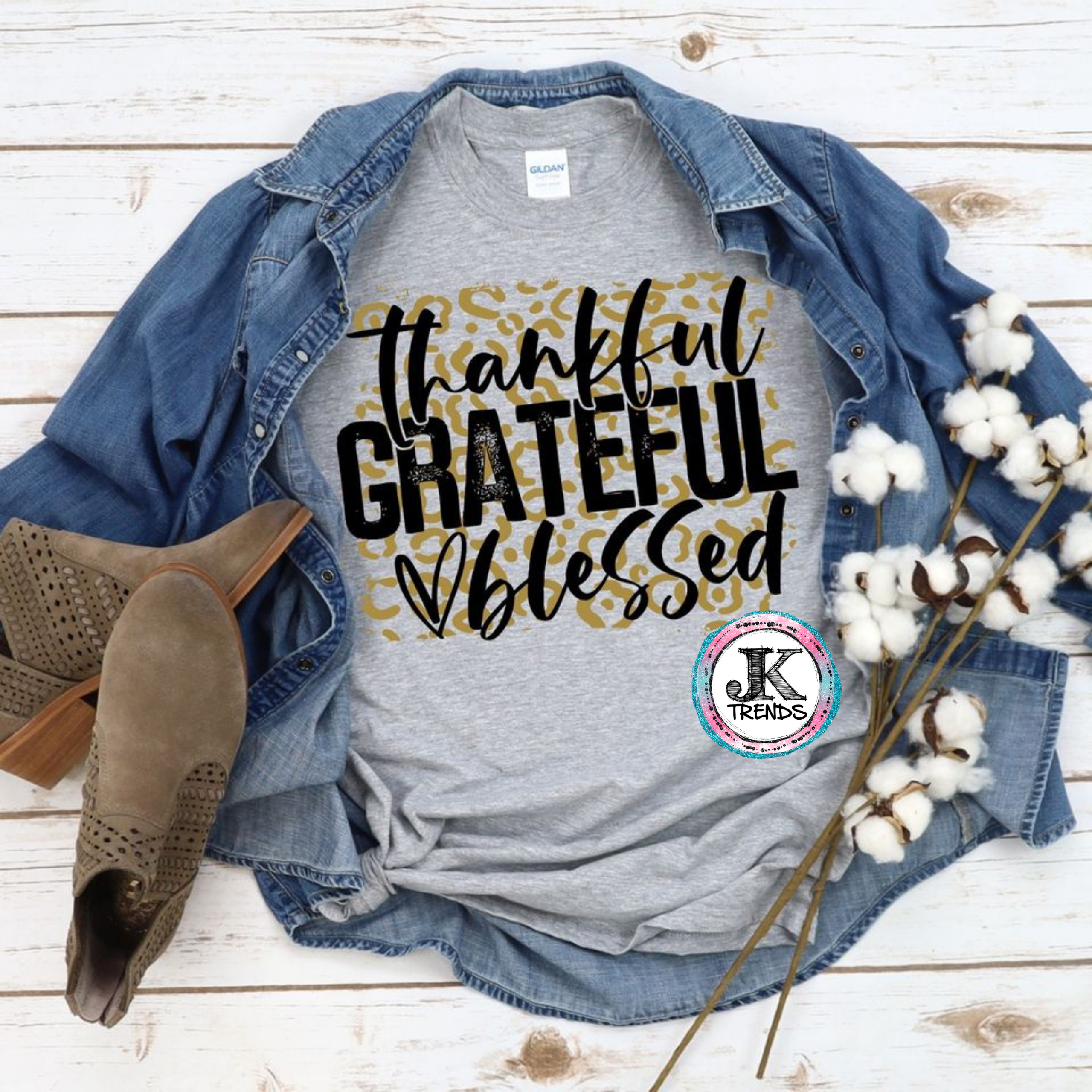 Thankful Grateful Blessed Gold Leopard Print Mom Shirt Bella Canvas Adult Shirt