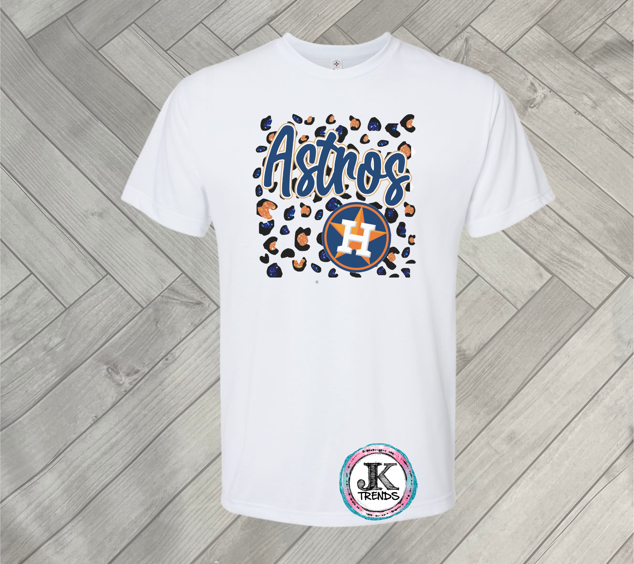 Astros Baseball Leopard Glitter Faux Short Sleeve Shirt