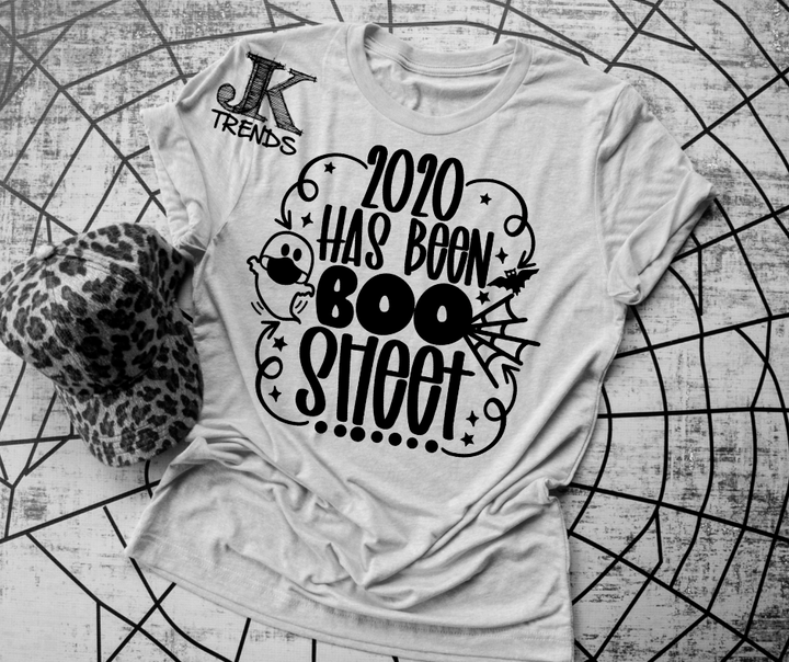 2020 has been BOO Sheet Black print funny sarcasm Halloween Bella T Shirt Crew Neck