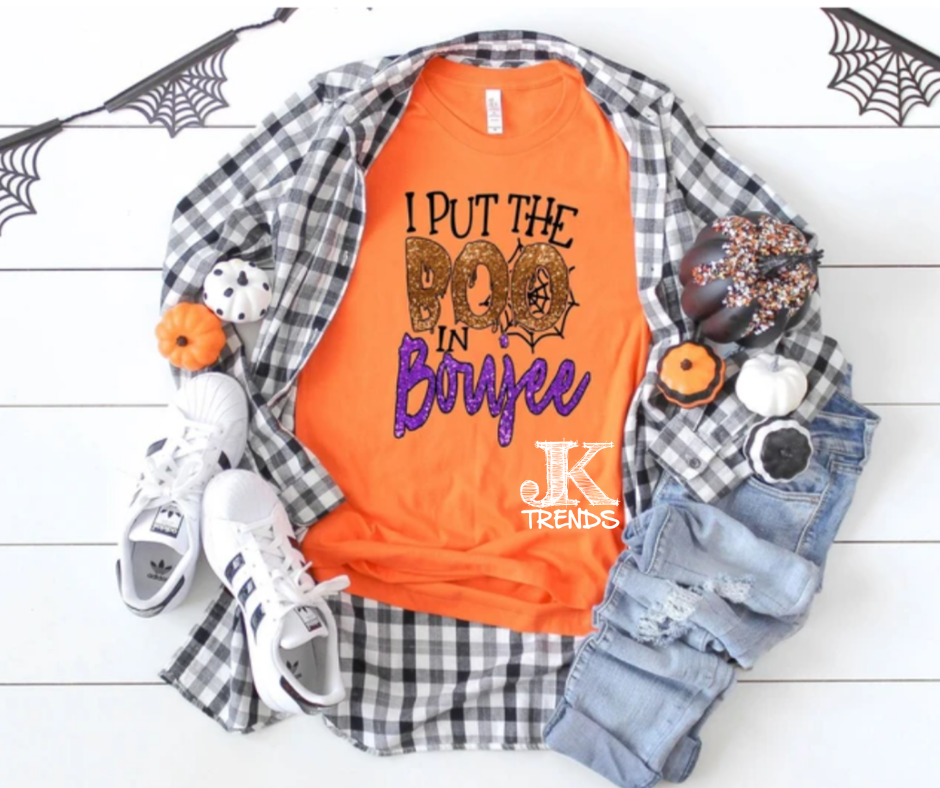 I Put The Boo In Boujee Trendy Halloween Women's Shirt Top Tee Fall Shirt Witch Ghost Spider Bad Witch