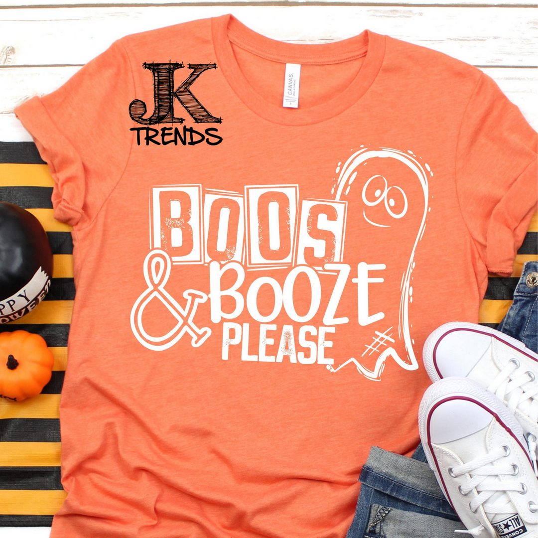 Boos and Booze Please Ghost Halloween Funny Graphic Shirt