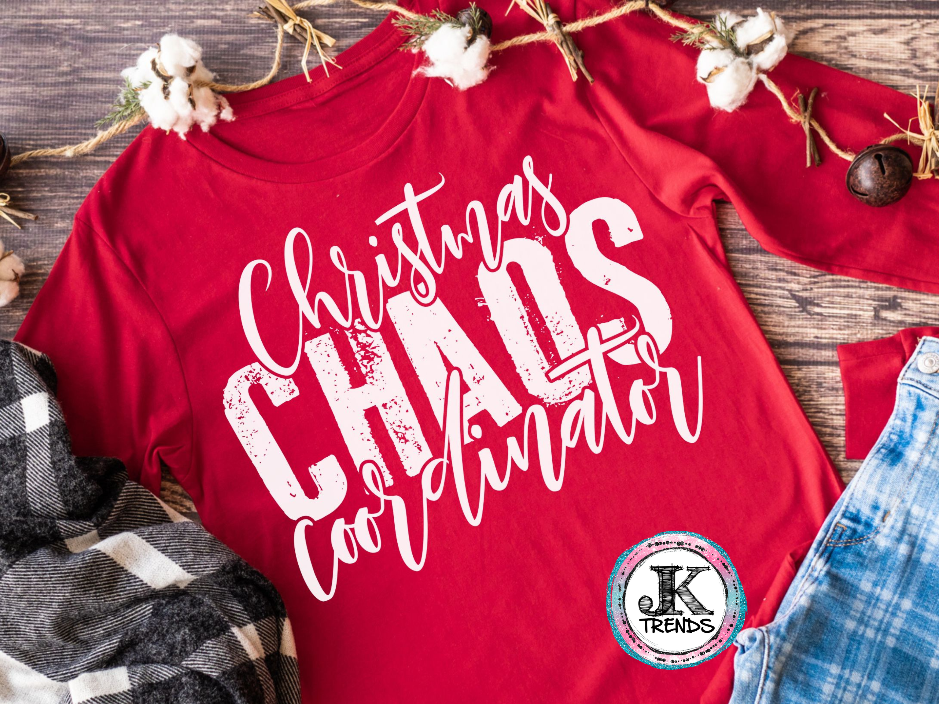 Christmas Chaos Coordinator Holiday Bella T Shirt Crew Neck SHORT Sleeve