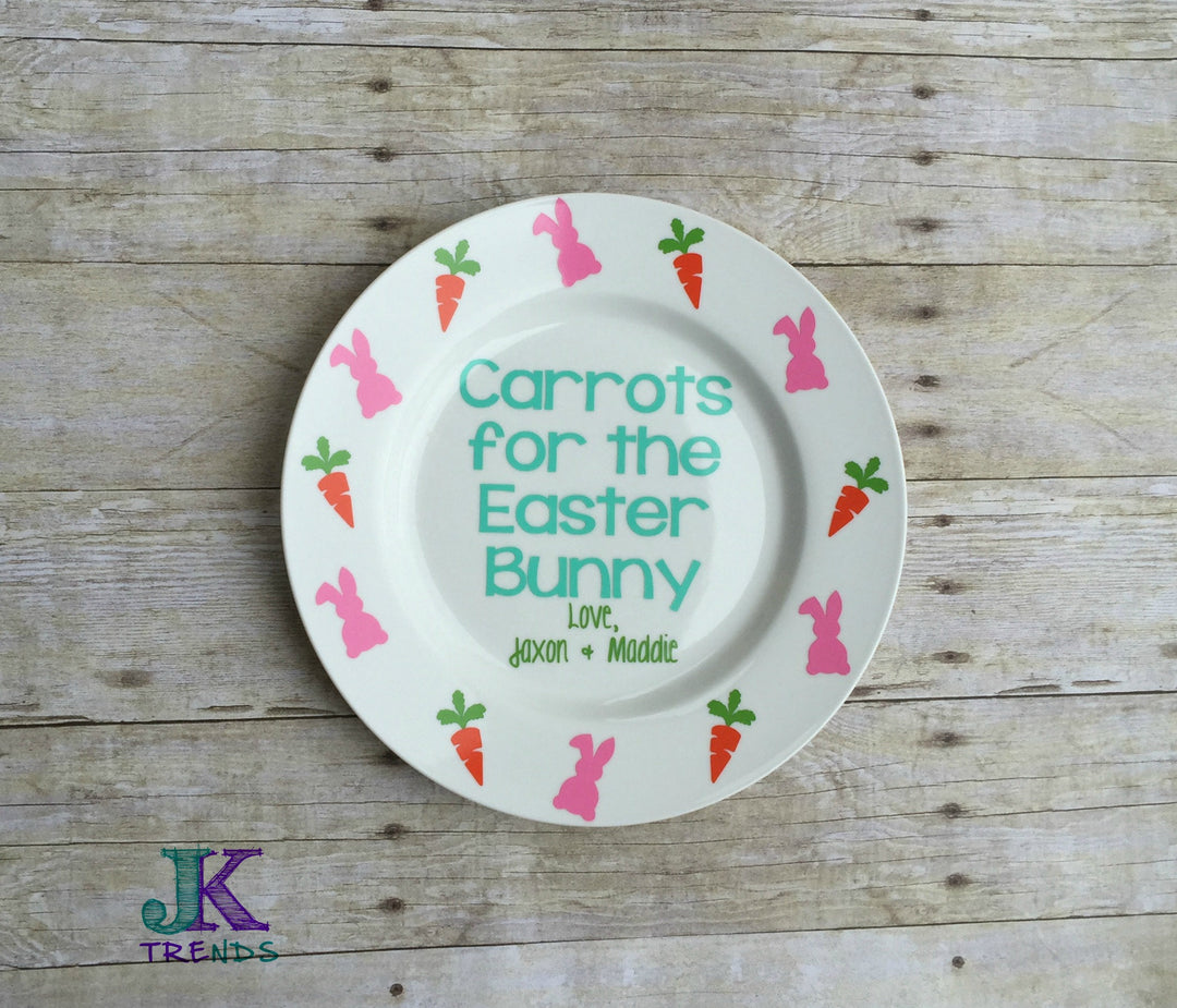 Carrots for the Easter Bunny" White Dinner Plate - Gift - Wedding - Engagement - Anniversary - Personalized - Vinyl - Porcelain