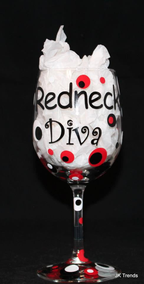 Redneck Diva" Wine Glass - Country Living - Outdoors - Southern - Birthday - Party - Gift - Personalized