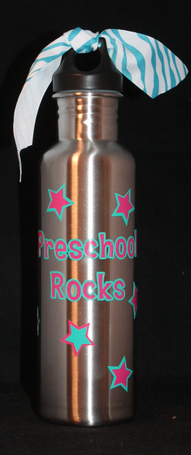 Teacher Appreciation Stainless Steel Water Bottle - "Preschool Rocks" - Thank You Gift - Christmas - Travel - On-the-Go - Drink
