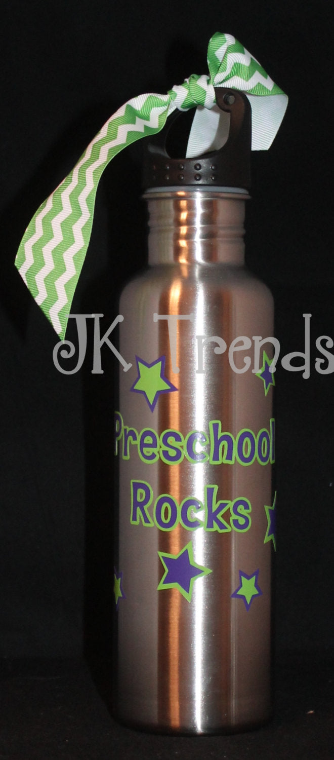 Teacher Appreciation Stainless Steel Water Bottle - "Preschool Rocks" - Thank You Gift - Christmas - Travel - On-the-Go - Drink