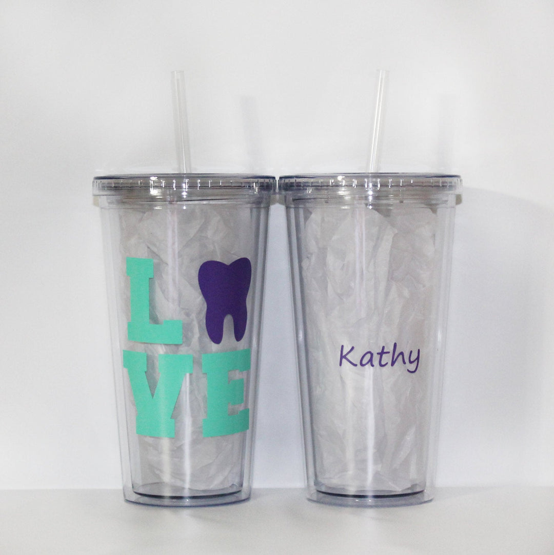 Dentist or Dental Hygienist Tumbler - Travel - Work - On-the-go - Gift - Appreciation - Thank You - Student - Tooth - L.O.V.E