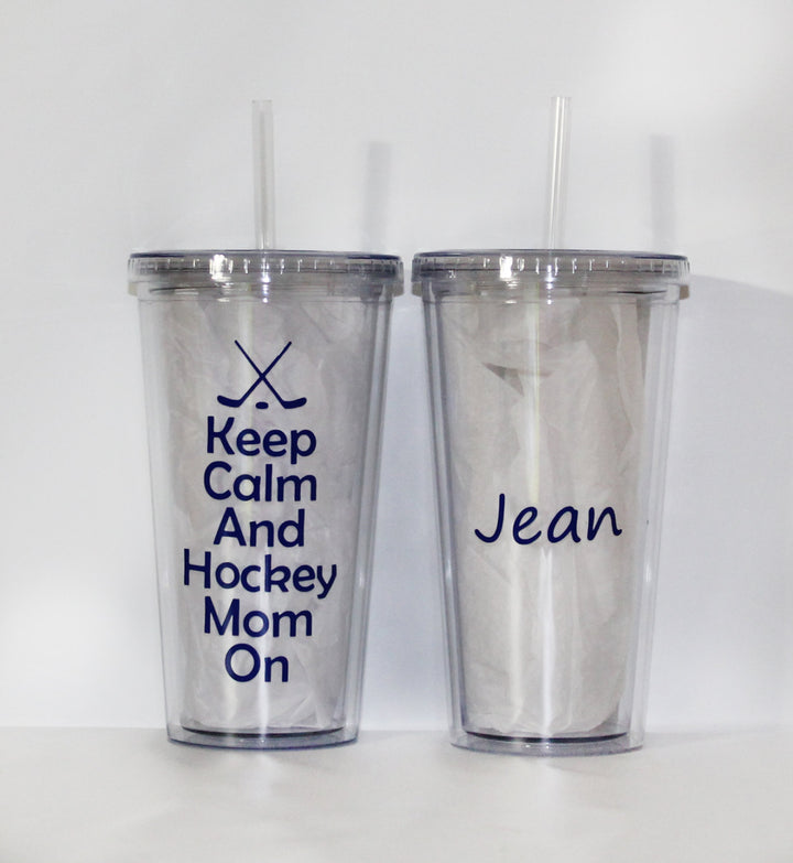 Keep Calm and Hockey Mom On" Tumbler - Travel - Drink - On-the-Go - Work - Supporter - Sports Mom - Mother's Day - Gift - Fan
