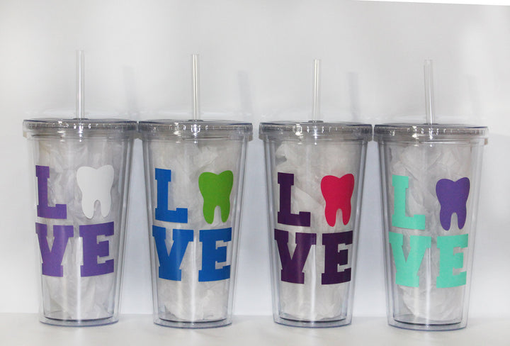 Dentist or Dental Hygienist Tumbler - Travel - Work - On-the-go - Gift - Appreciation - Thank You - Student - Tooth - L.O.V.E