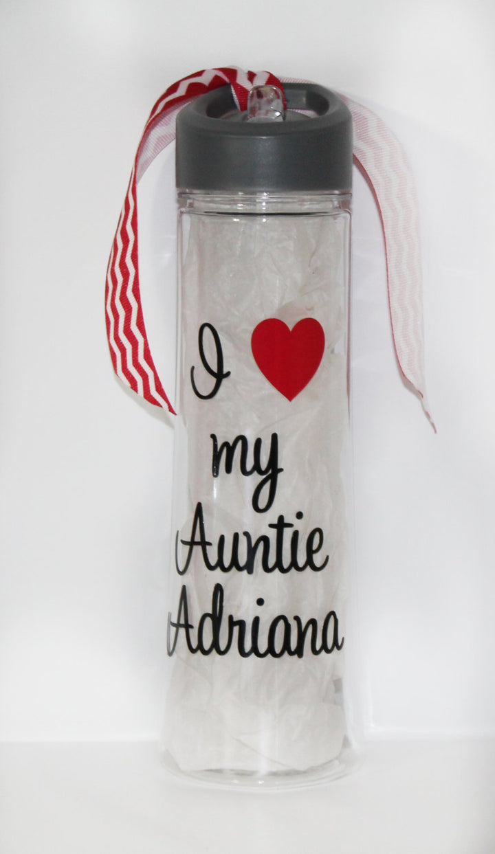 I Love My Auntie" BPA Free Plastic Water Bottle - Birthday - Gift Idea - Travel - Sports - Drink - On-the-Go - Women